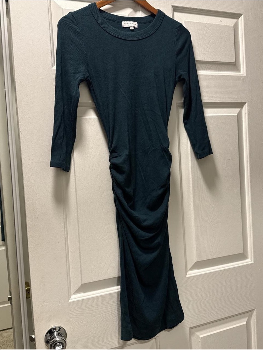 Michael Stars Dark Teal Ruched Long Sleeve Midi Dress